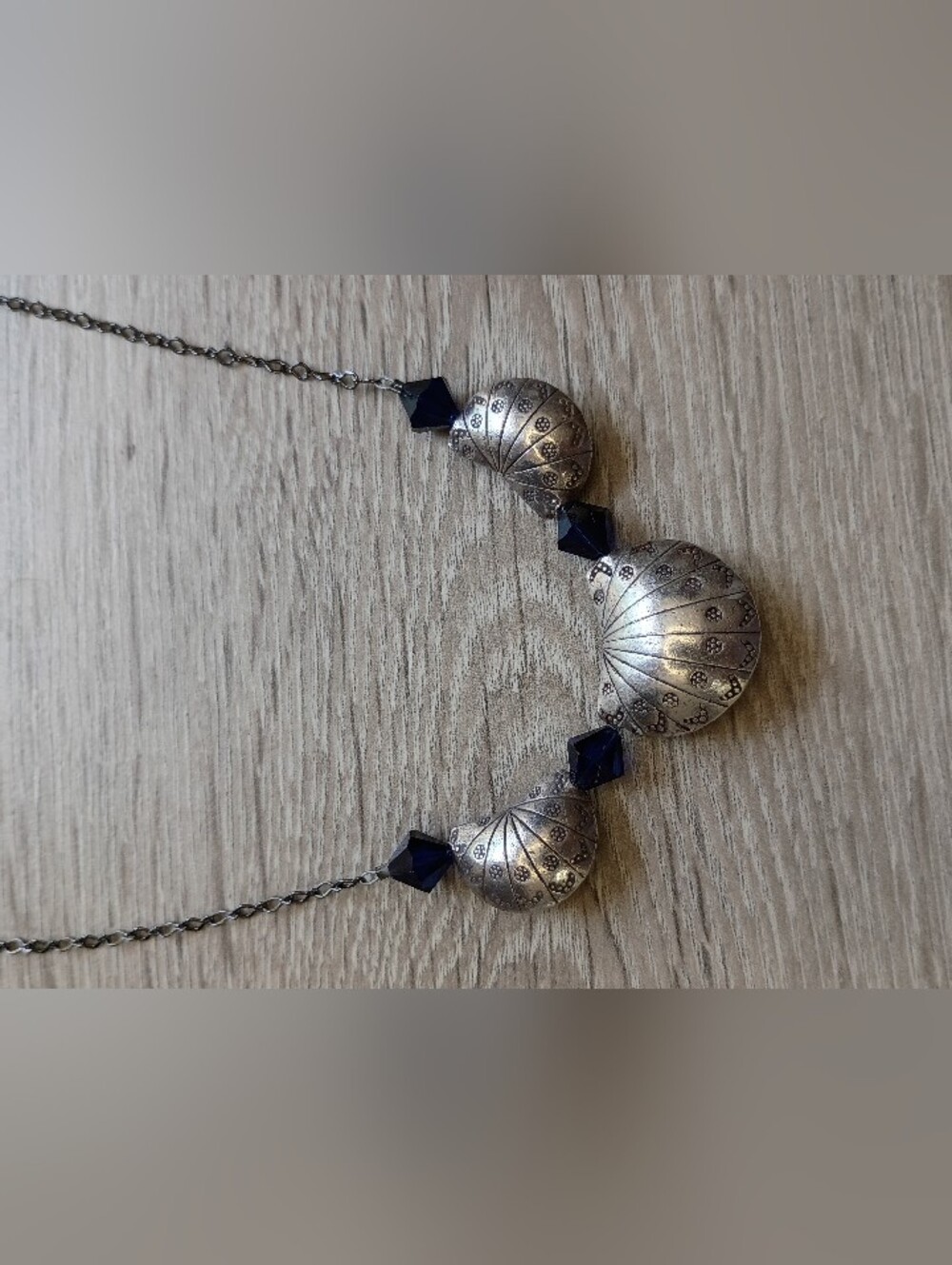 Western Silver & Crystal Beaded Necklace 22" Length Native Toggle Closure - Picture 7 of 10